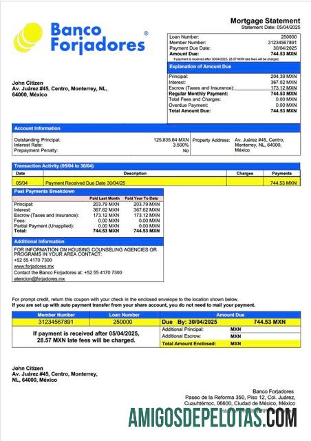 imprimível Modelo de declaração de hipoteca do México Banco Forjadores em Word e PDF
